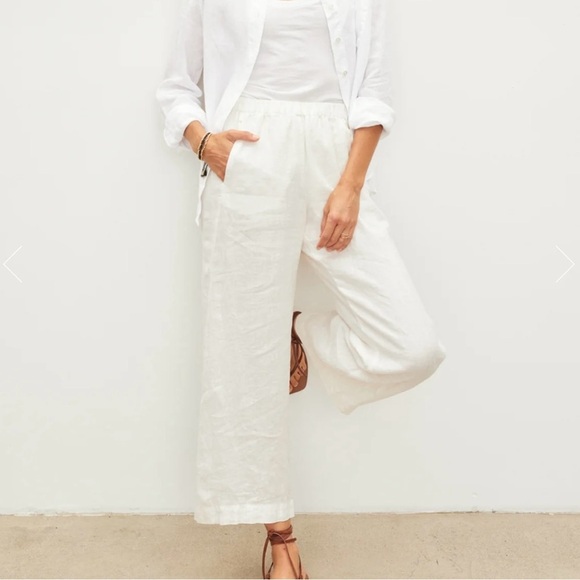 Cynthia Rowley Pants - CYNTHIA ROWLEY White Linen Flare Wide-leg Pants